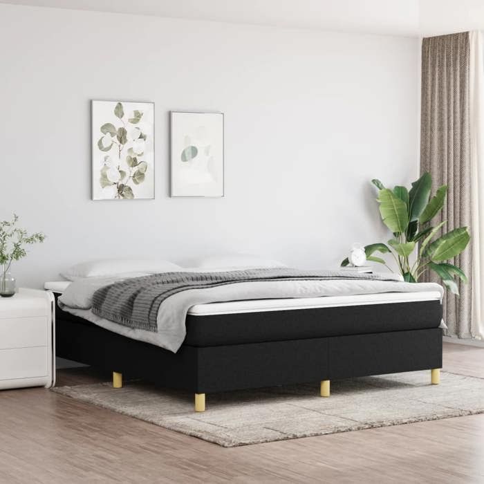 Cadre de lit à ressorts - Happiness - 180x200 cm - Noir - Tissu polyester - Contreplaqué - Bois dingénierie Cadre de lit à ressorts - Happiness - 180x200 cm - Noir - Tissu polyester - Contreplaqué - Bois dingénierie