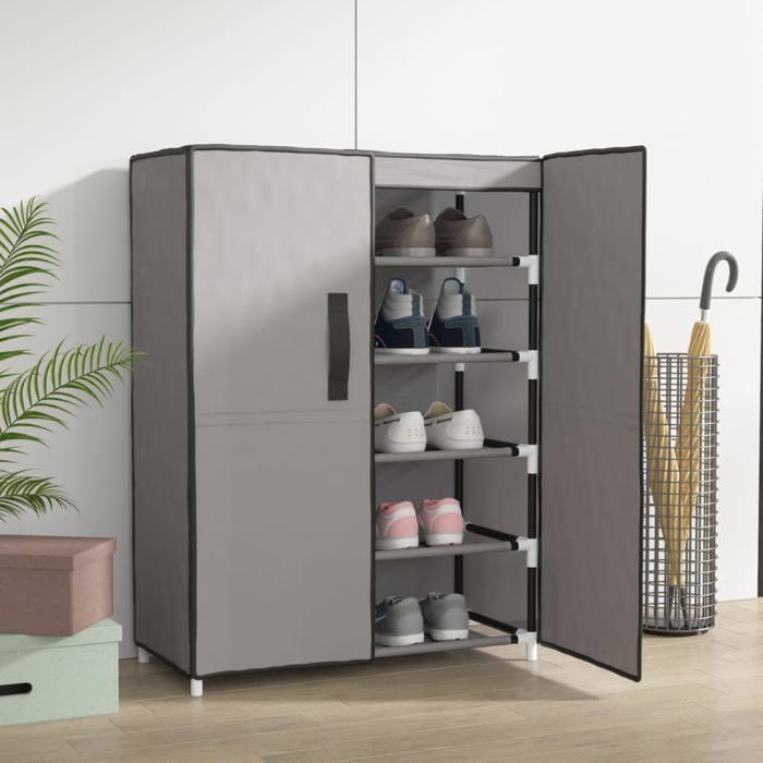 SALE 2026 Meuble à chaussures Gris - Armoire à chaussures Gris 60x28x90cm Tissu PRO181905003
