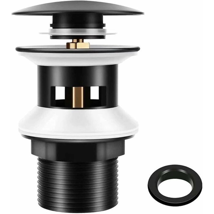 Lababo Label Bonde de Lavabo avec Trop-plein Noir Mat, Universelle G1 1/4