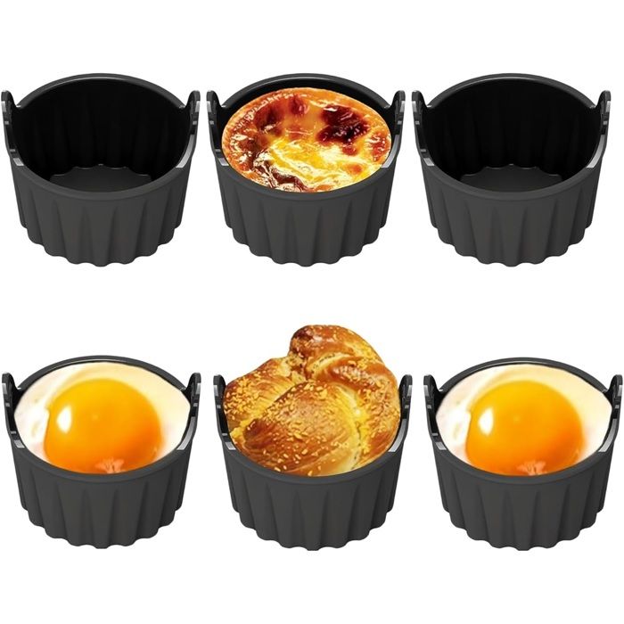 Lot de 6 Moules en Silicone pour Air Fryer - Accessoires Réutilisables pour Muffins Cupcakes Puddings et Œufs Pochés