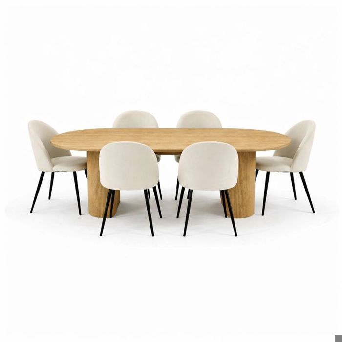 Kyoto ensemble de table à manger table 100x210cm nature 6 chaises velours côtelé beige. Kyoto ensemble de table à manger table 100x210cm nature 6 chaises velours côtelé beige.