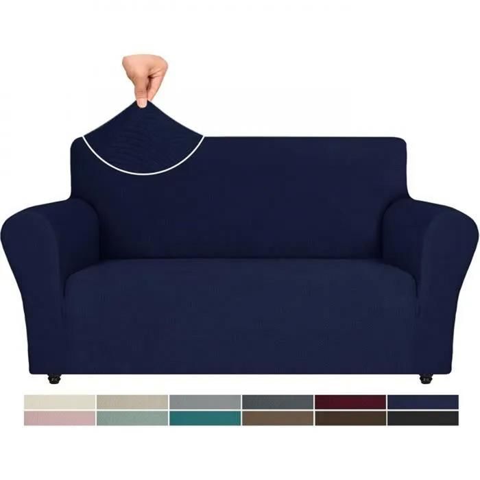 Housse Canapé 2 Places avec Accoudoirs Housse de Canape Extensible Protection Canape Chien Hiver Sofa Cover Bleu
