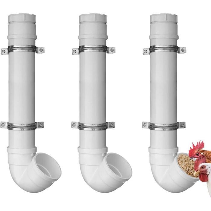 Un ensemble de 3 mangeoires automatiques en PVC pour poulesafin déviter que les poules ne grattent et que la nourriture ne se