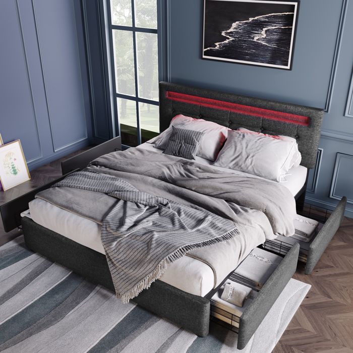 Cadre de lit avec LED avec 4 tiroirs 140x200 cm FloraGrace