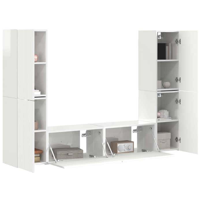 HOT SALE®Jeu meuble TV 6 pcs banc TV meuble hifi vidaxl TABLE TV Blanc brillant - Bois dingénierie - M8441020