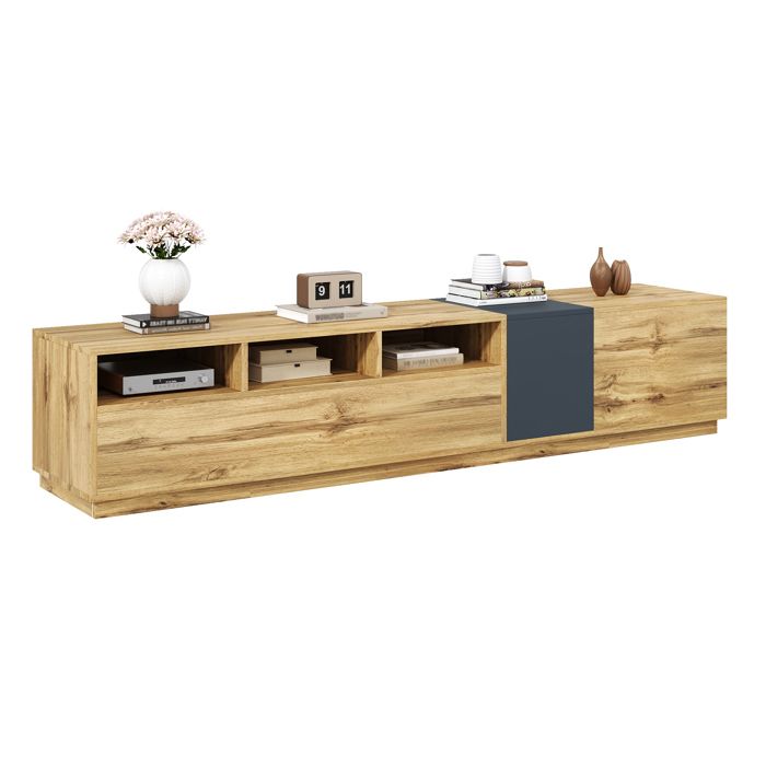 Meuble TV avec 3 Niches Ouvertes Meuble TV Bas design Contemporain Panneaux de Particules Bois et Gris 200x45x45 cm