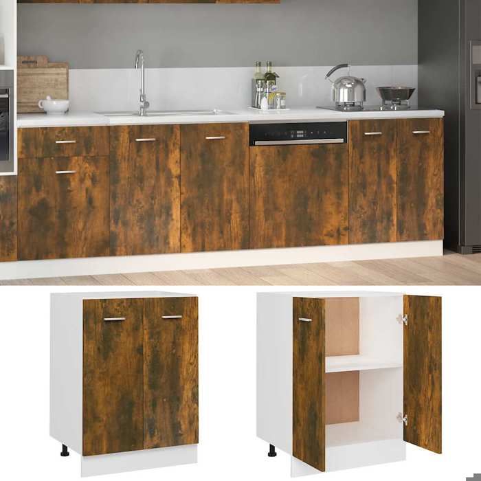 Magnifique Support pour cuisine 1 PCS - Caisson/Meuble bas de cuisine - Lyon Chêne fumé 60x46x81 5cm Bois dingénierie 6413