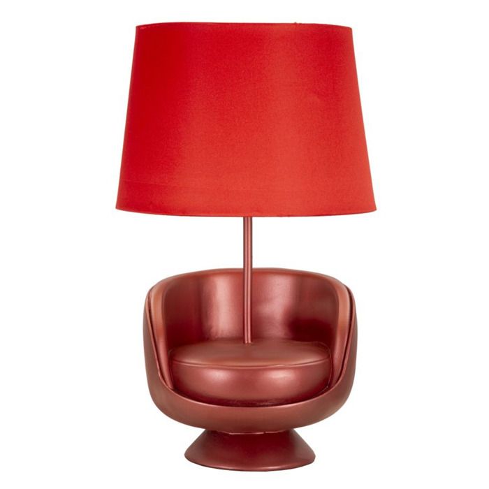 Lampe de Chevet Rouge Mid-century en Résine avec Abat-jour en Tissu - Réf. VK8681847405832