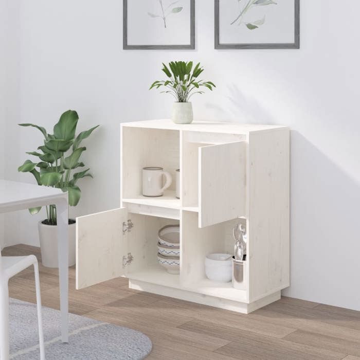 Armoire Vaisselier Durable - Blanc - Buffet de cuisine - avec Rangement - blanc 74x35x80cm - Bois massif de pin LH6215184