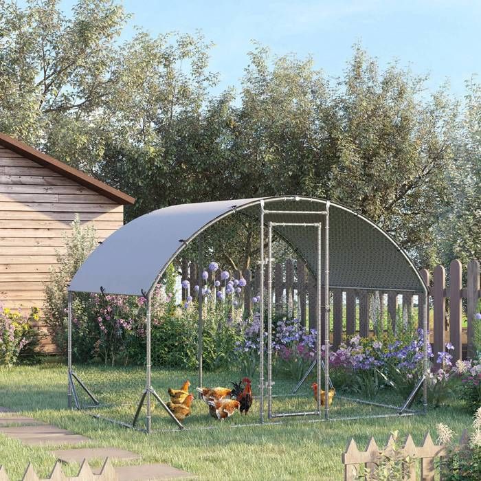 Comparer les prix de MOTHINESSTO2158-Grand enclos poulailler 532 ㎡ parc grillagé toit anti-UV porte verouillable 28 x 19 x 197 m argenté