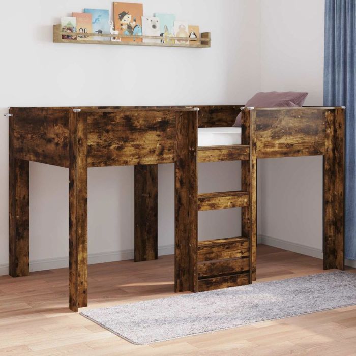 Lits superposes Vidaxl Lit Superposé pour Enfants avec stockage Chêne fumé 90 x 190 cm