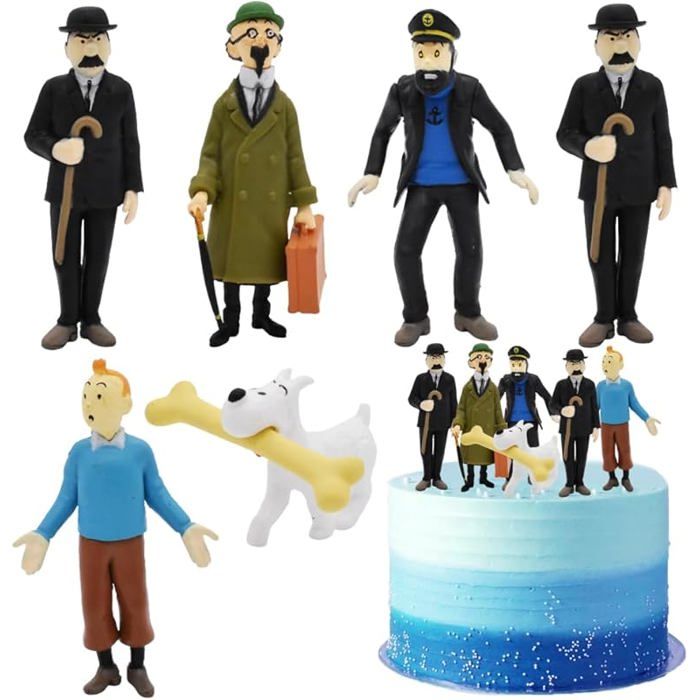 6pcs TinTin Mini Figurines Set Cartoon Décorations de Gâteaux Mini Jouets Toppers Ensemble de Gâteau Fête Décoration Supplies