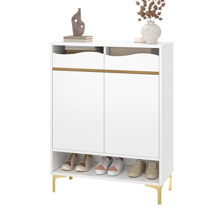 ULEVR meuble a chaussures haut 80 x 35 x 105 cm avec LED 16 couleurs et rangements 2 tiroirs 2 portes blanc