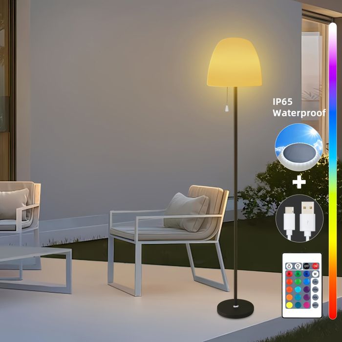 Lampadaire solaire extérieur et intérieur avec capteur de lumière étanche télécommande pour patio jardin piscine