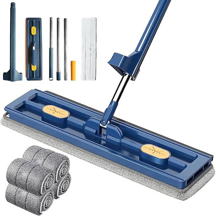Grande Serpillière Pte Kit Bai Serpillère Grand Bai Pt Style avec 4 Tampons de Nettoyage en Bleu
