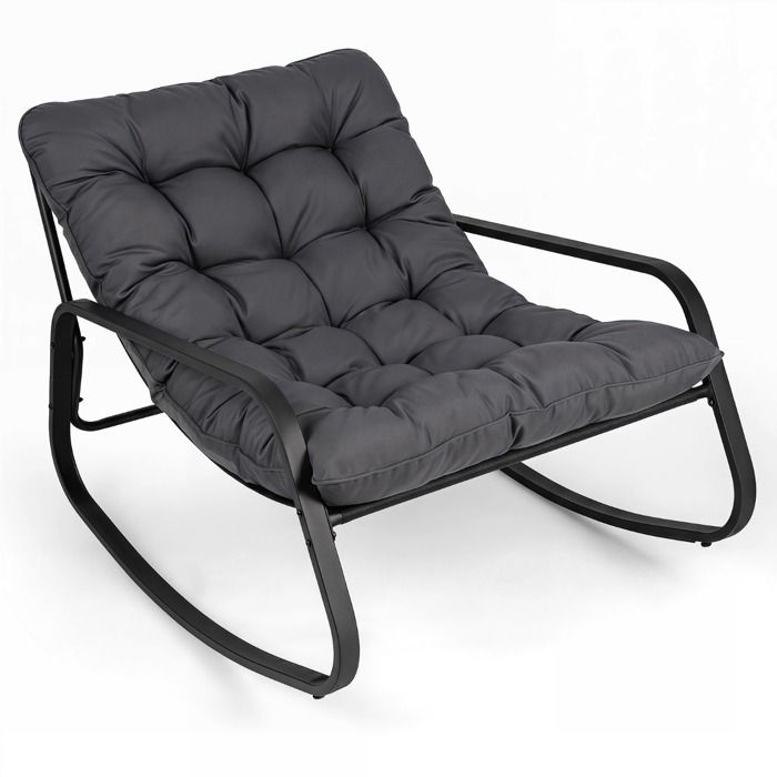 Fauteuil À Bascule Jardin Extra Large avec Coussin Épais - Capacité 205kg Structure Métal 13cm dÉpaisseur - Gris