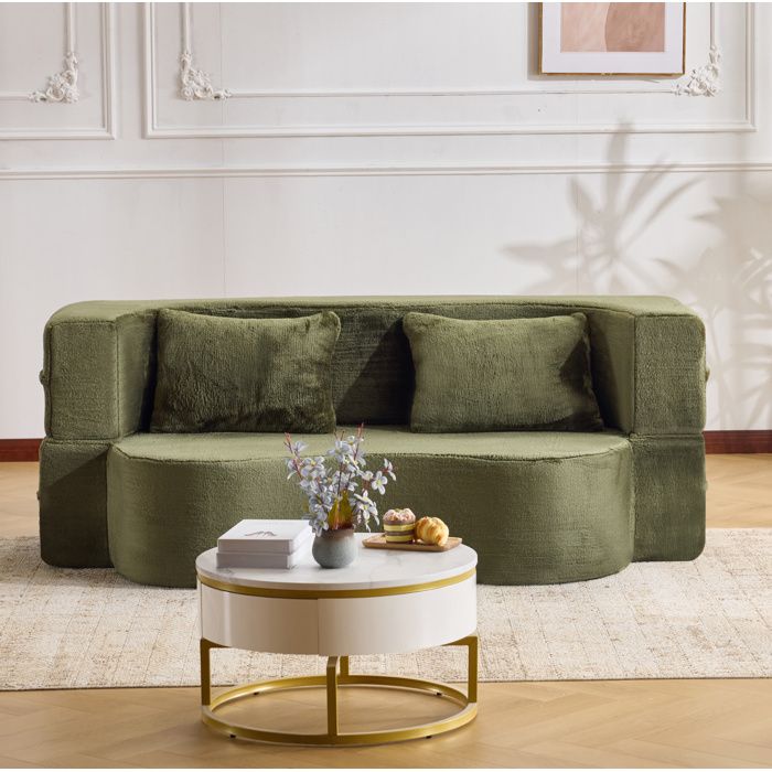WOVREO canapé-lit convertible 2-en-1 pliable sans montage mousse haute densité vert olive 2 places