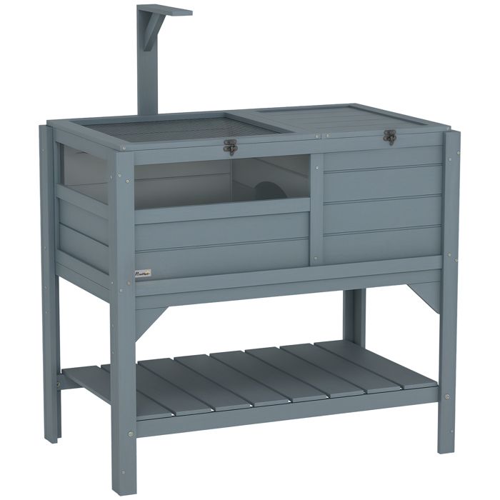 Maison enclos pour tortues sur pieds avec étagère de rangement en bois de sapin - dim. 103H x 84L x 51l cm