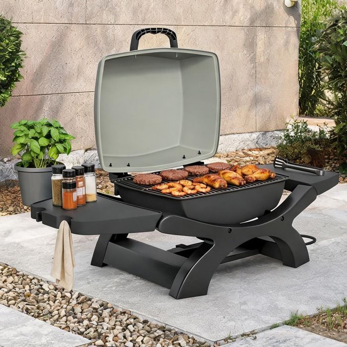 Barbecue électrique de table 2300 W acier et nylon 102 x 48 x 38 cm étagères latérales