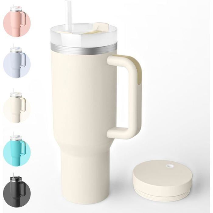 Tasse thermique en acier inoxydable de 40 onces double paroi isolante sous vide sans BPA facile à nettoyer – blanc immacu GOURDE