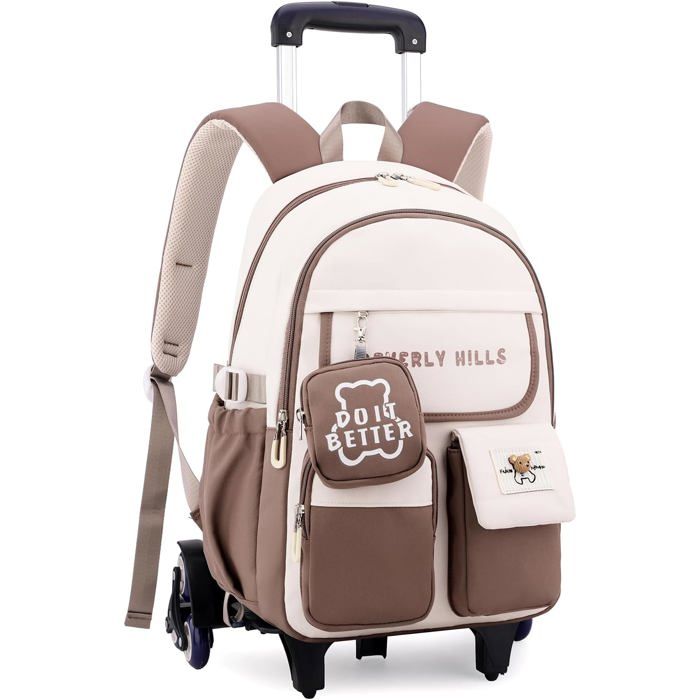 Cartable à roulettes enfant - IvyH - Sac d’école à roulettes - 6 roues - 29 x 18 x 45 cm - 3 compartiments - 5 poches