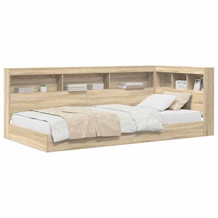 Lit Bibliothèque 1 place Chêne Sonoma 75x190 cm en bois avec sommier à lattes inclus pour Chambre 756755