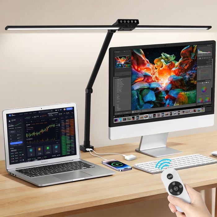 Lampe De Bureau Led Double TêteUsb-A & Usb-CTélécommandeNoir[BI25]