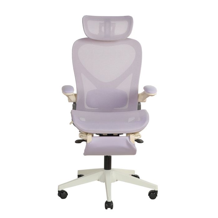 Chaise de bureau Ergonomique avec Repose-pieds Appui-tête 3D Dossier Rabattable et Accoudoirs Relevables en Maille - Violet