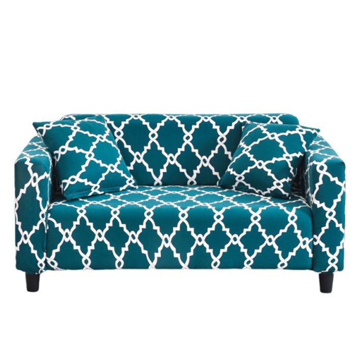 Housse de Canapé Extensible 2 Place Couverture Canapé avec Accoudoirs géométrie turquoise[SFT105] ACCESSOIRES FABRICATION MAISON