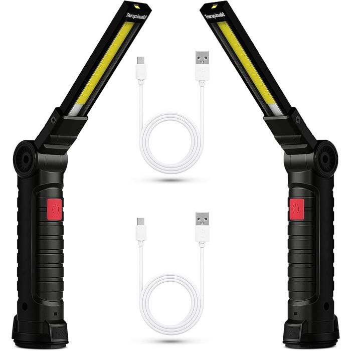 2x Lampe Lampe de Travail LED Rechargeable Baladeuse Magnétique COB Torche USB Puissante 5 Modes ACCESSOIRES FABRICATION MAISON