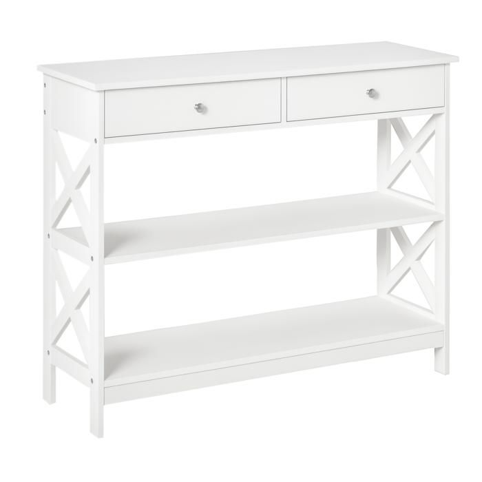 Table console à tiroirs 2 étagères meuble dentrée pour couloir étroit montage avec notice illustrée 100 x 30 5 x 80 cm blanc
