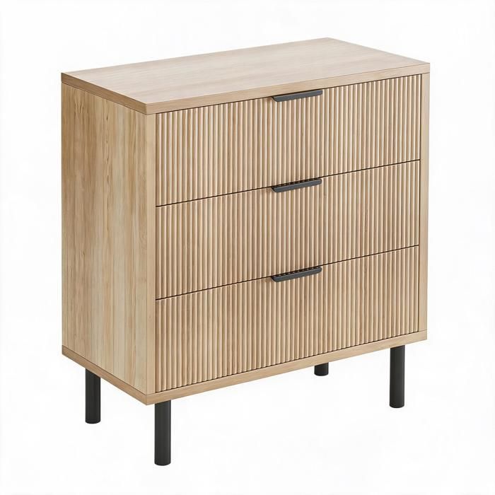 JoyGarden Commode 3 tiroirs 70x40x76 cm meuble rangement moderne avec poignées noires et anti-basculement Wood grain color