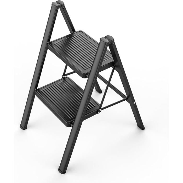 Escabeau pliable à 2 marches pour cuisinebricoge et jardinageéchelle en acier robustecapacité de 150 Acier inoxydable 2 ESCABEAU