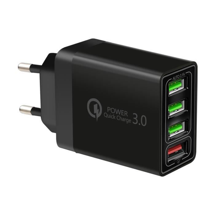 Black Ue Plug-Adaptateur de chargeur mural multi-ports QC 3.0, Charge ...