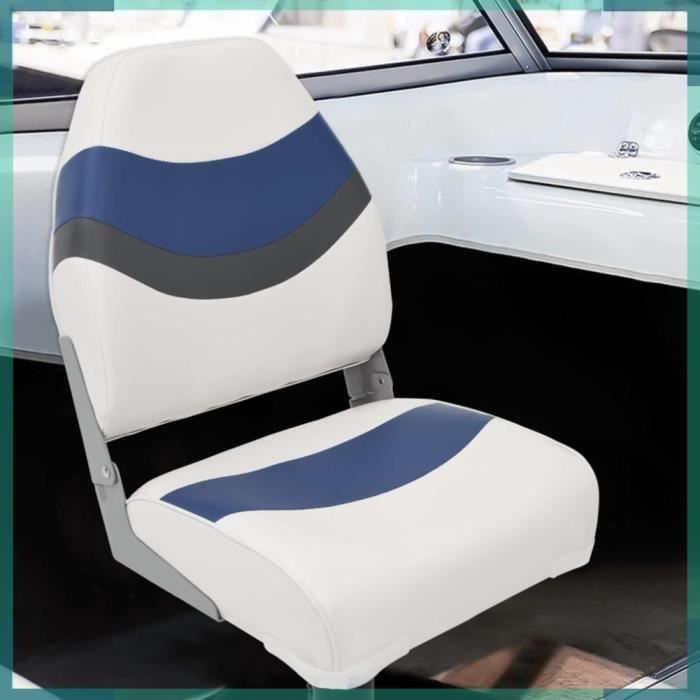 Chaise Pliable Bateau Haut Dossier Siège Pilotage Confort - Bleu/Blanc/Gris - 100kg