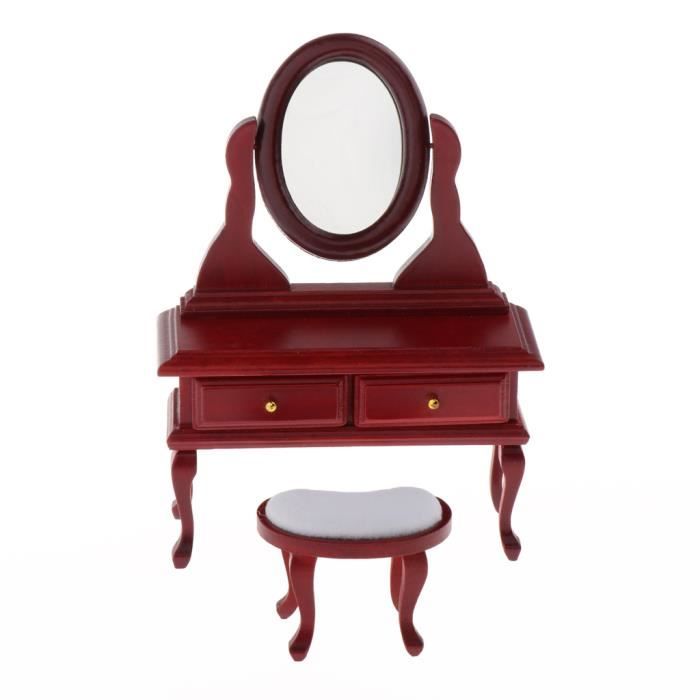 Coiffeuse miniature - Dollhouse - Meubles de chambre à coucher en bois pour maison de poupée 1:12 - Marron