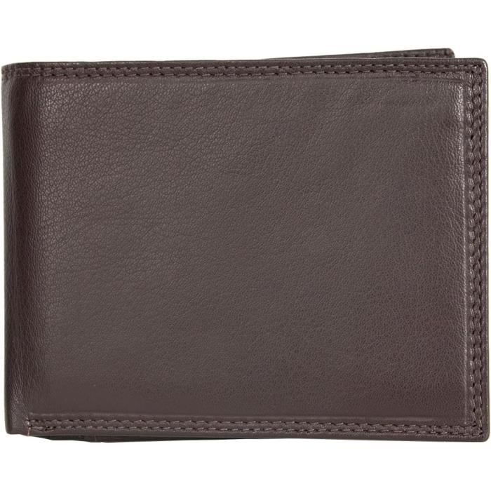 Portefeuille en Cuir Véritable Brun - Homme - Sans Logo - 12.5 x 9.5 cm
