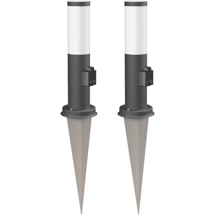 2 Pièces Lampe Borne Jardin PORU 39 Cm Noir - Éclairage Extérieur IP44 E27 - Allée Et Terrasse