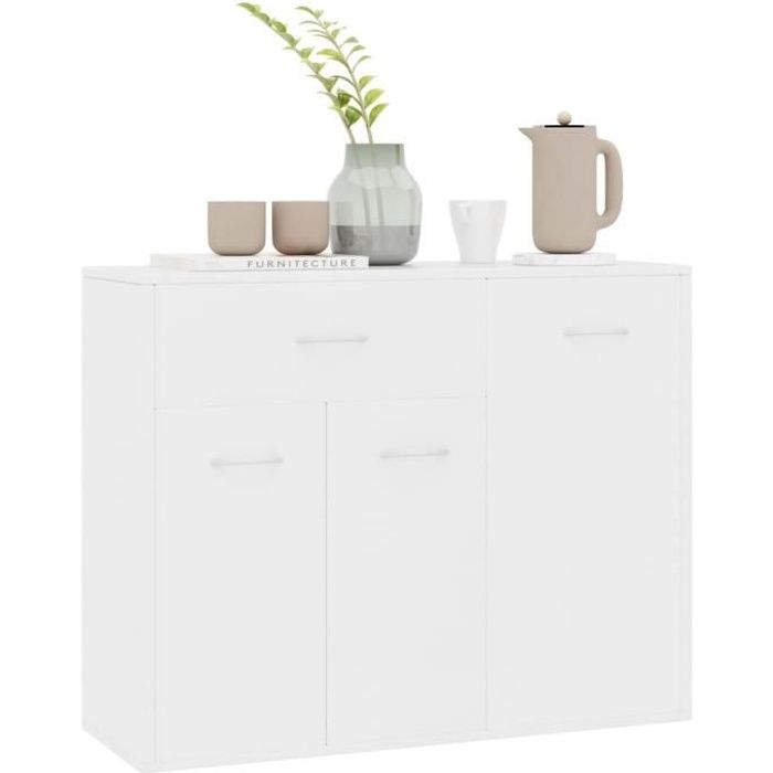 Buffet - KAI - Modèle Blanc - 88x30x70 cm - 1 Tiroir - 3 Portes - Aggloméré Buffet - KAI - Modèle Blanc - 88x30x70 cm - 1 Tiroir - 3 Portes - Aggloméré