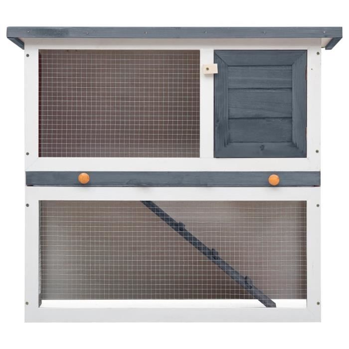 Clapier dextérieur - KAI - 1 porte - Gris et blanc - Bois massif - Treillis métallique durable