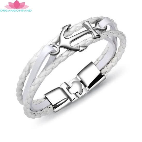 Bracelet homme-Personnalité Sauvage Alliage Tissage Ancre Étudiant PU Bracelet