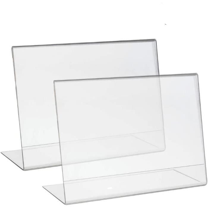 PAJADA Lot De 2 Présentoirs Plexiglas A4 Horizontaux – Support Menu, Prix, Photos – Transparent Avec Base L Stable