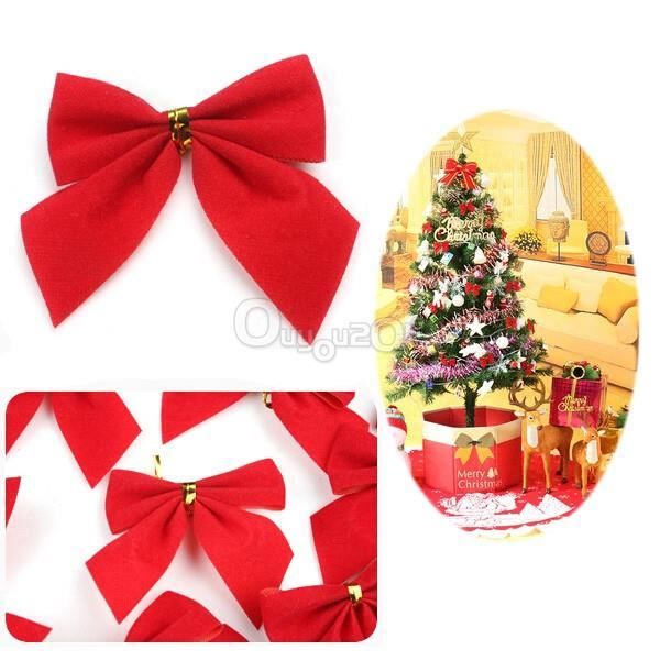 12 Nœuds En Velours Rouge Pour Décoration Noël - 14x13 Cm, Fil Intégré, Design Double Couche, Pour Sapin, Couronne, Cadeaux, Mariage
