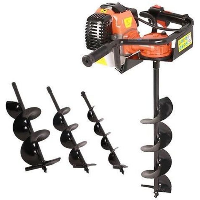 Tarière thermique - VARAN - 52CC - 3CV - 3 sabots de forage - Alimentation 2 temps
