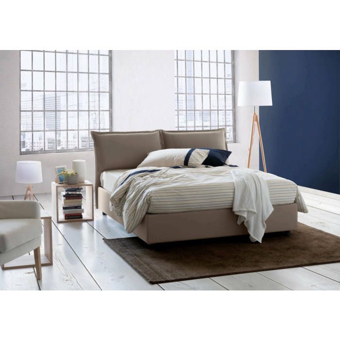 Dmora - Lit double Deborah 205x175h95 cm gris tourterelle Panneau effet bois et Polyester