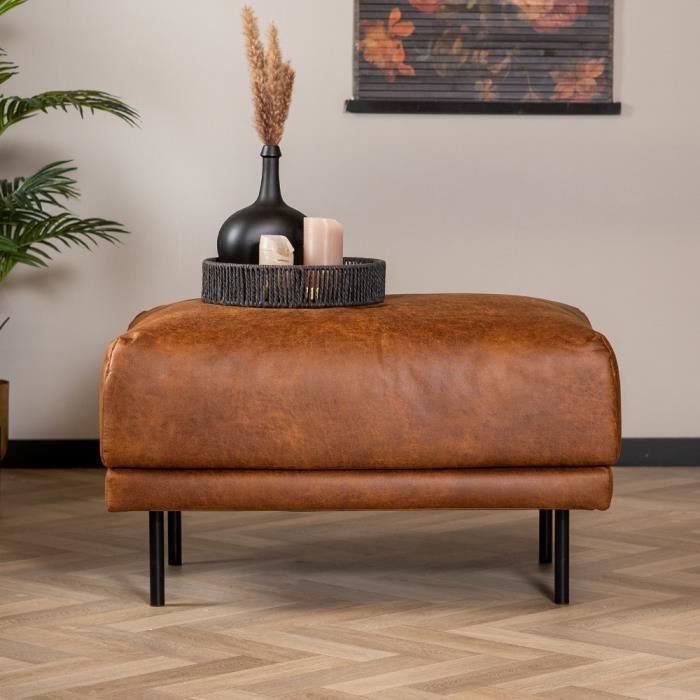 Hocker Denver en cuir écologique cognac - Livin24 - Industriel - Loft - Multifonctionnel