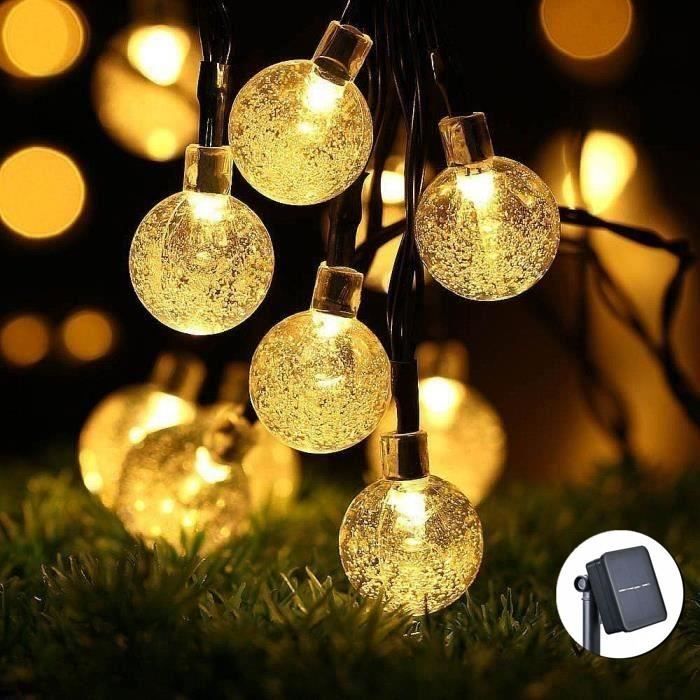 Guirlande Lumineuse Solaire 30 Boule LED, 6.5m Fil Souple Imperméable Eclairage Décoration pour Maison, Jardin-Blanc chaud