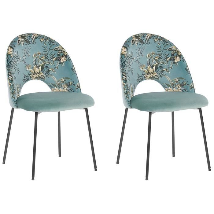 Lot de 2 chaises de salle à manger en velours motif floral COVELO