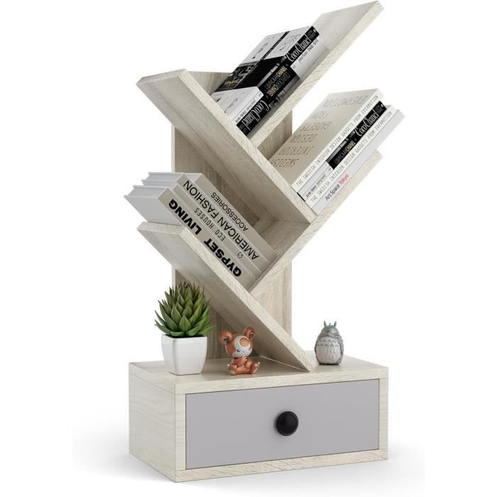 COSTWAY 60 CM Bibliothèque en Forme dArbre 5 Niveaux avec Tiroir Mini Étagères de Rangement pour Bureau Salon et Chambre Beige