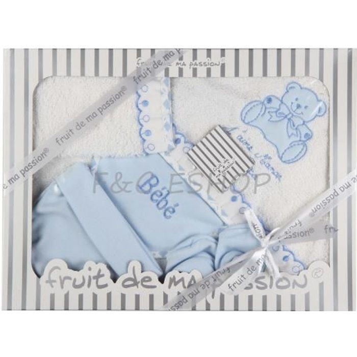 Coffret parure de bain naissance blanc/bleu 6 pcs